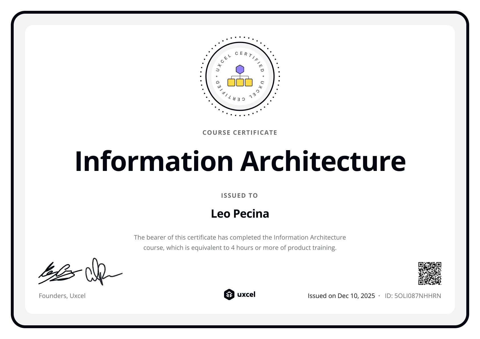 Leo Pecina's certificate